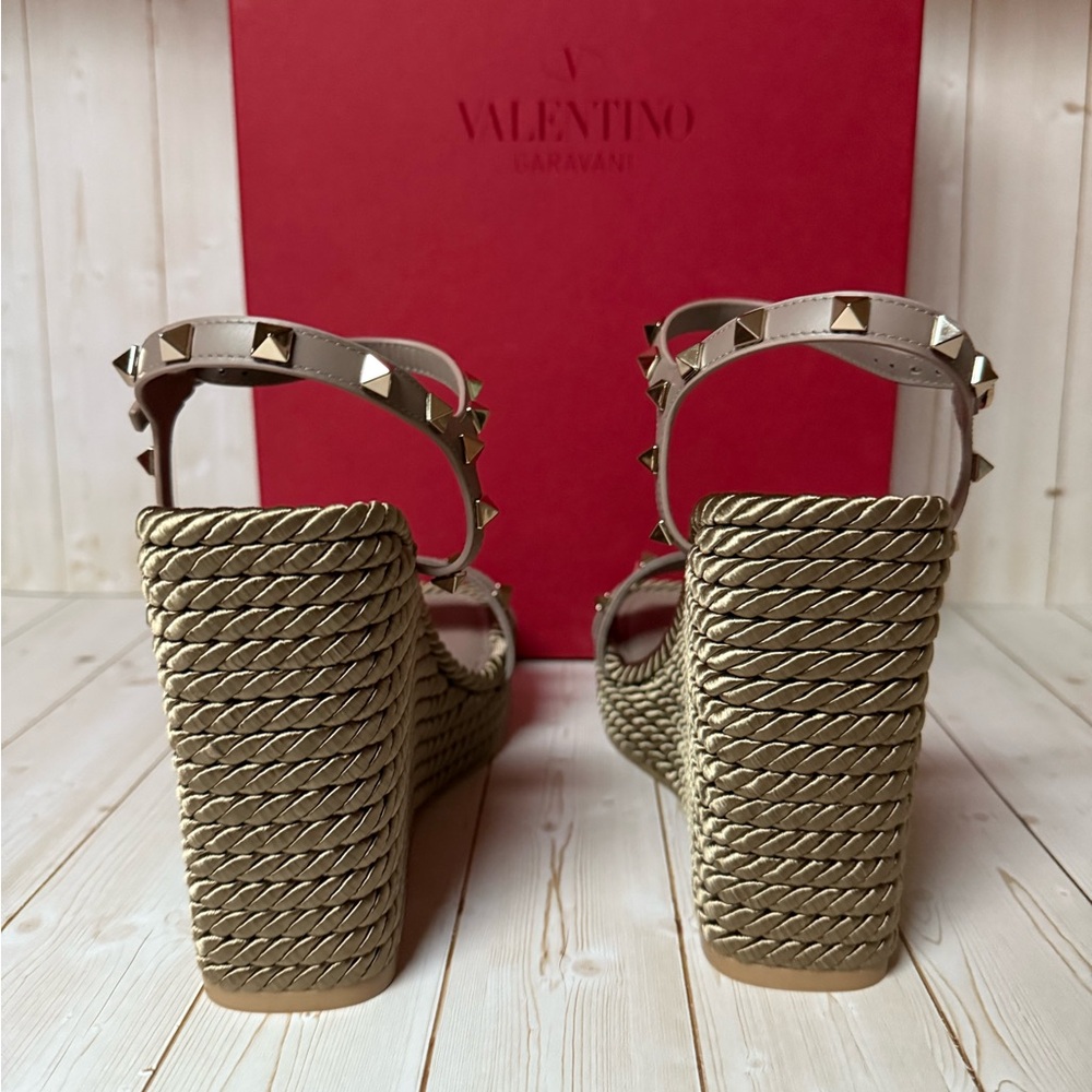 Valentino Garavani Rockstud Torchon Espadrille Wedge Taupe Sz 41 / 11 - Picture 12 of 15